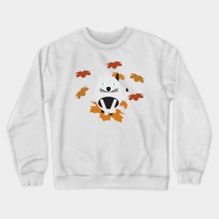 Black White Cat and Brown Fall Leaves Crewneck Sweatshirt